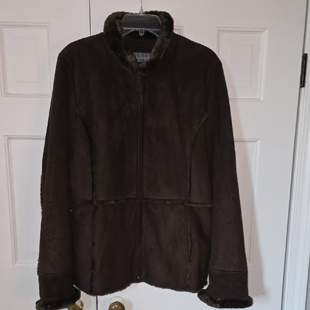 Liz Claiborne Dark Brown Faux Fur Puffer Jacket
